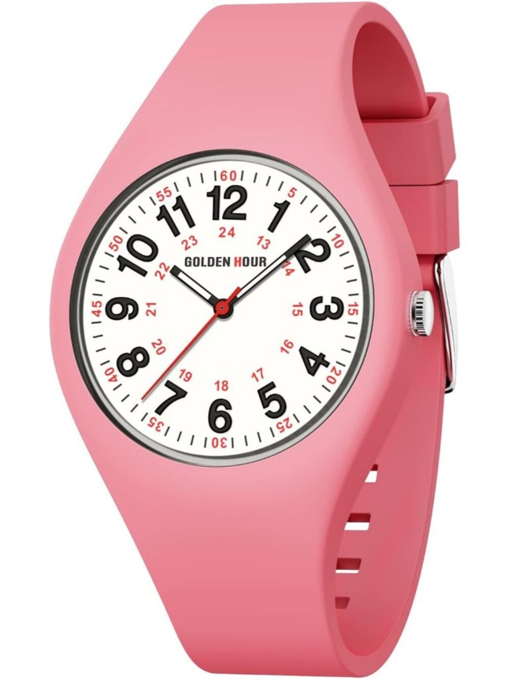 Unisex Dark Pink White Military Time Easy to Read Dial Silicone Strap Watches